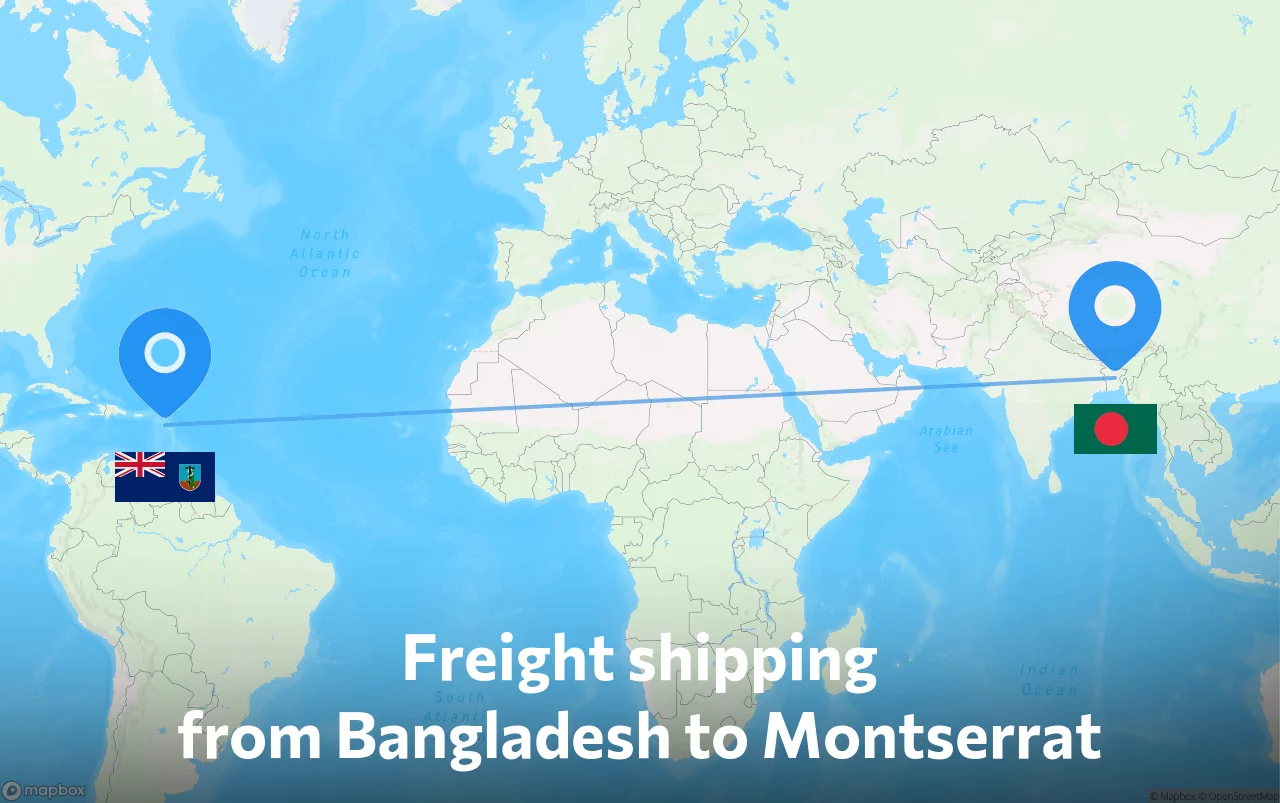 Shipping route from Bangladesh to Montserrat