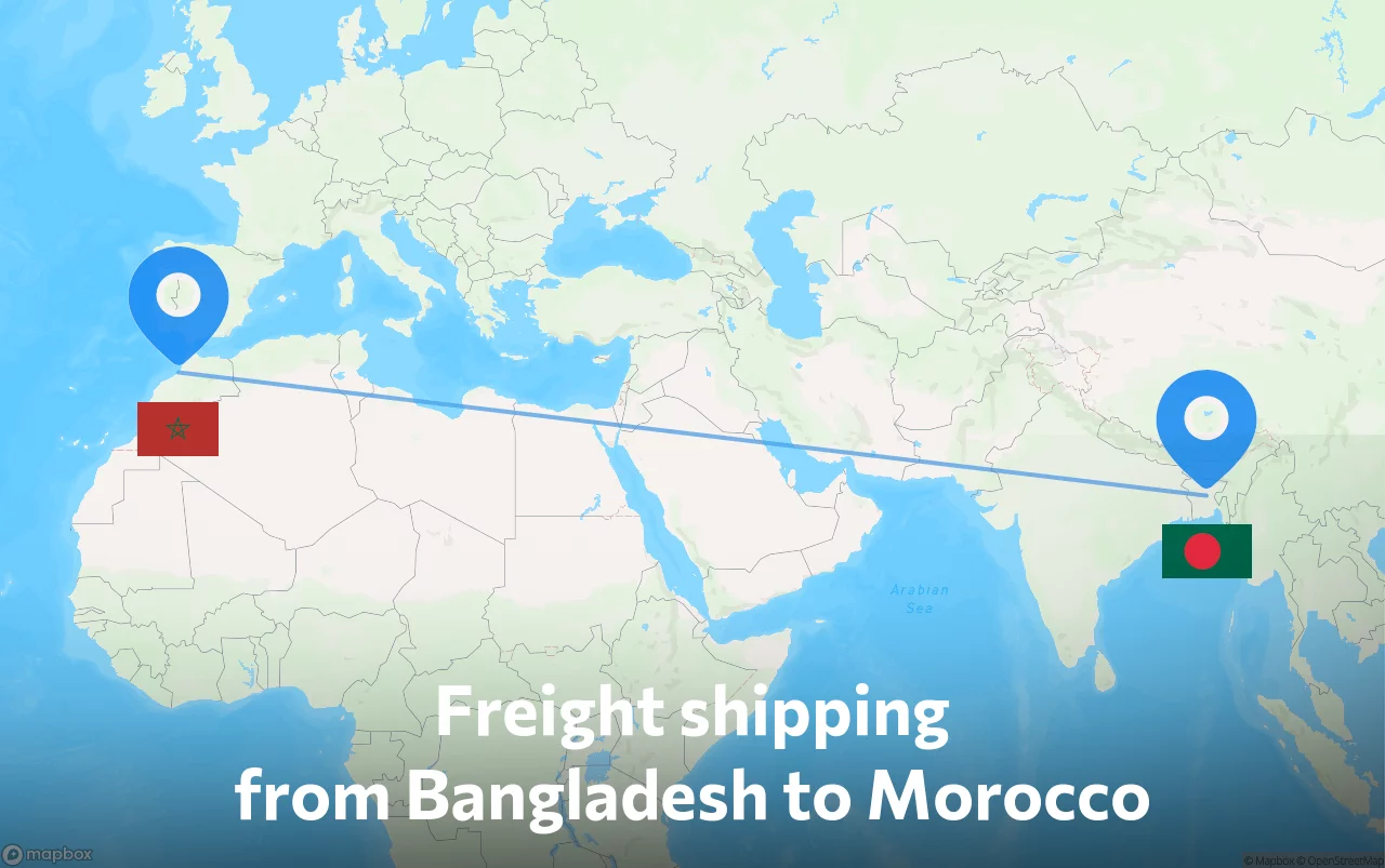 Shipping route from Bangladesh to Morocco