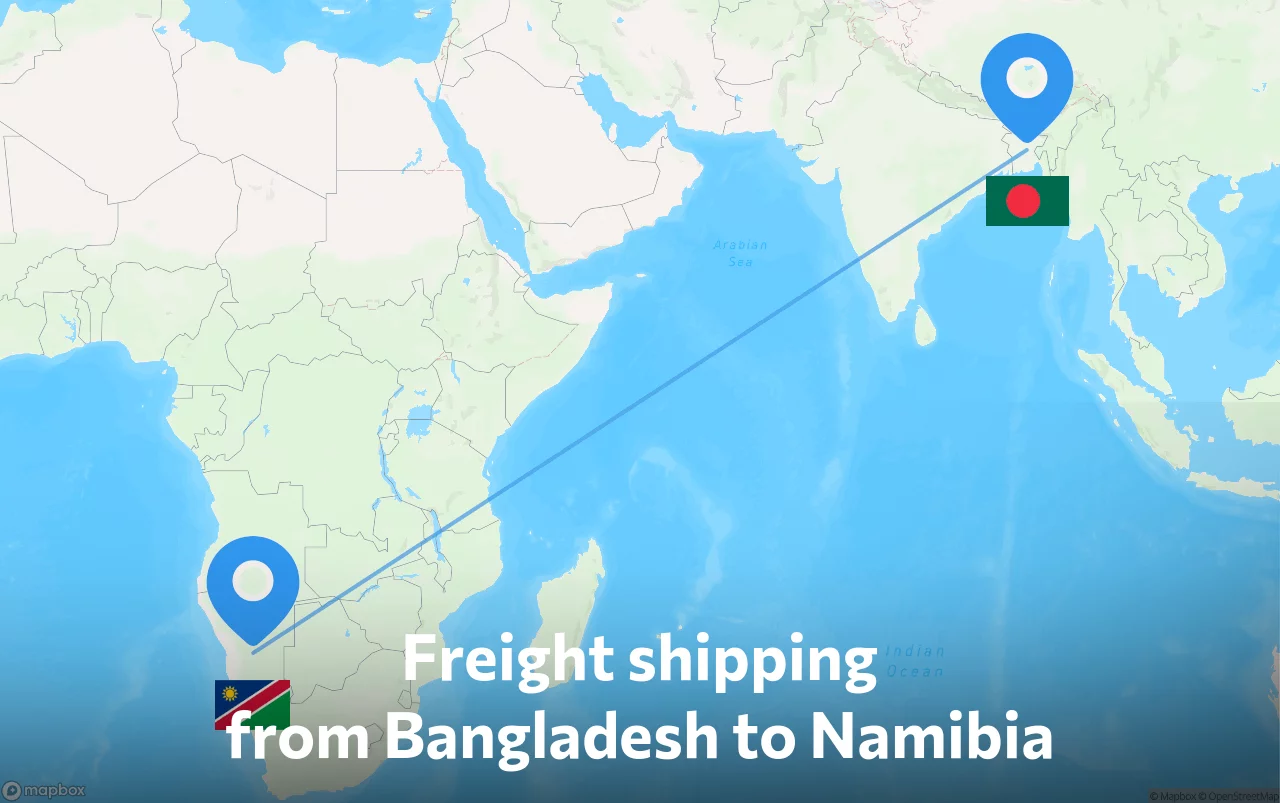 Shipping route from Bangladesh to Namibia
