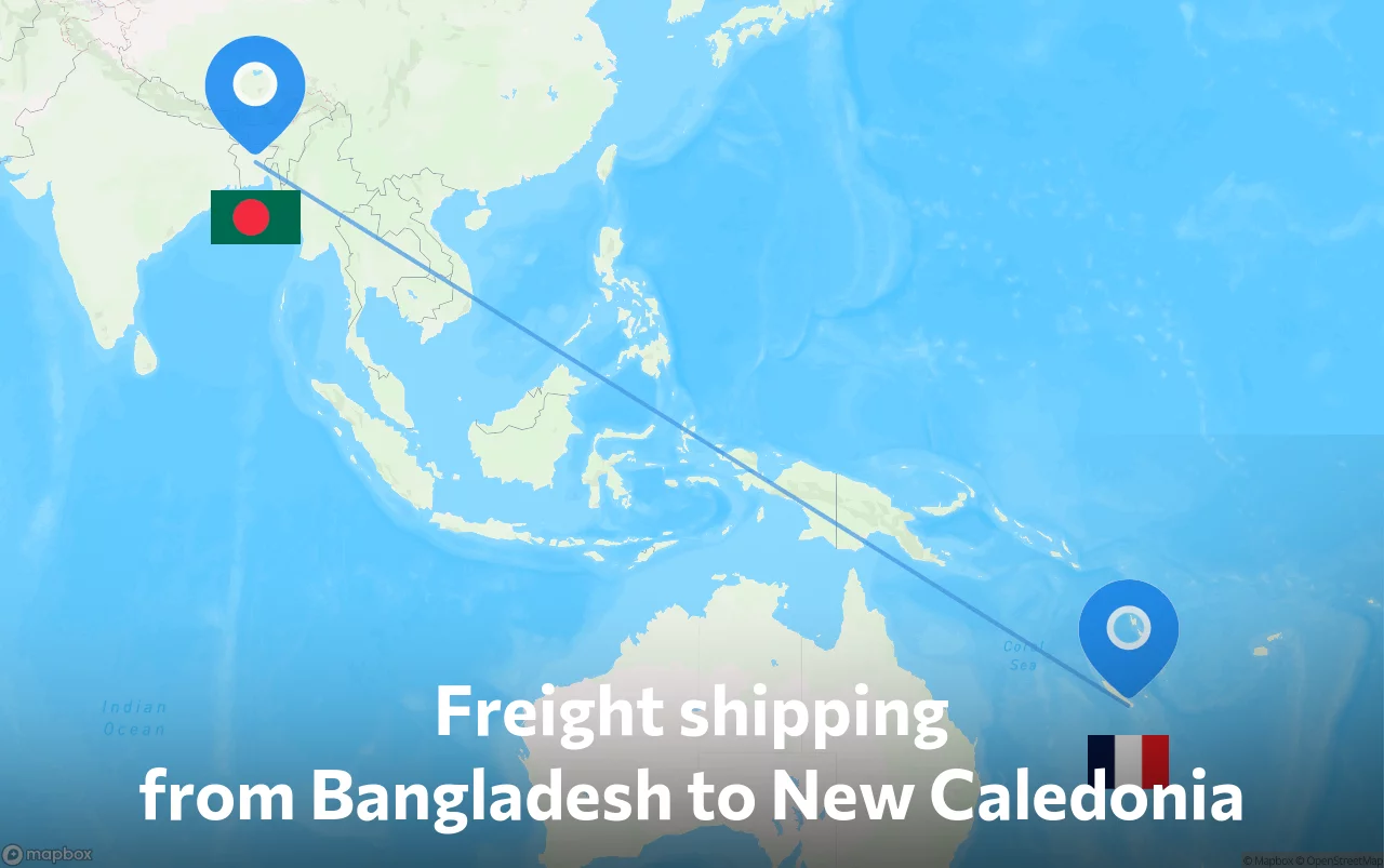 Shipping route from Bangladesh to New Caledonia