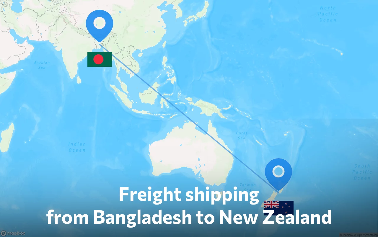 Shipping route from Bangladesh to New Zealand