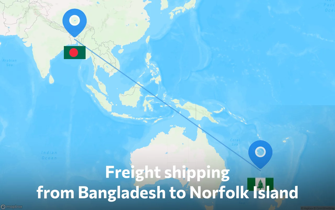 Shipping route from Bangladesh to Norfolk Island