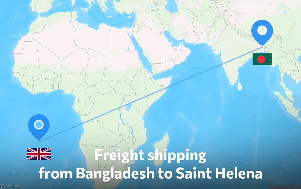 Shipping route from Bangladesh to Saint Helena