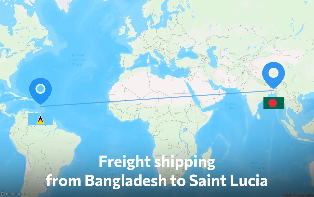 Shipping route from Bangladesh to Saint Lucia