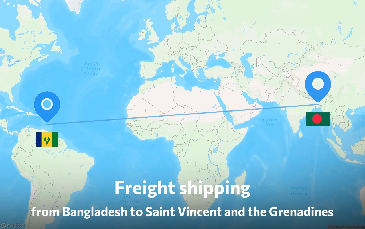 Shipping route from Bangladesh to Saint Vincent and the Grenadines