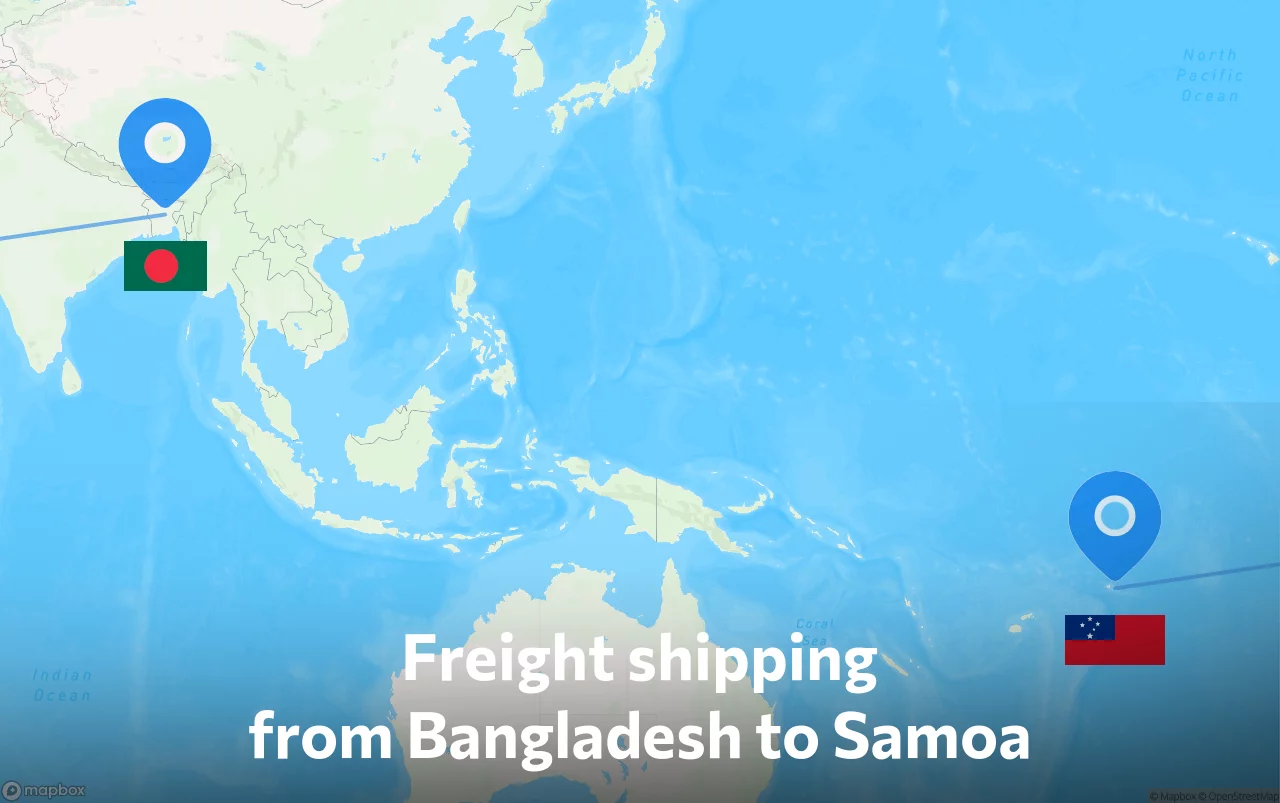 Shipping route from Bangladesh to Samoa