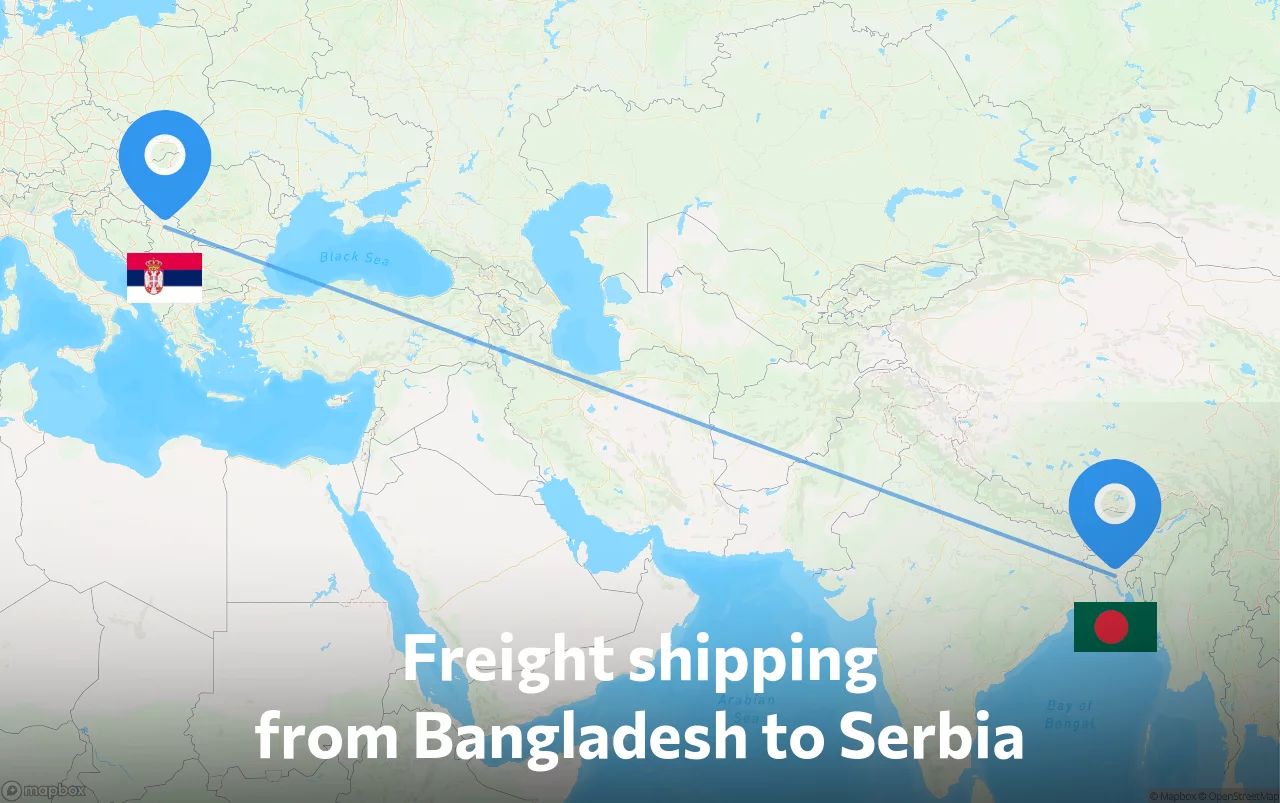 Shipping route from Bangladesh to Serbia