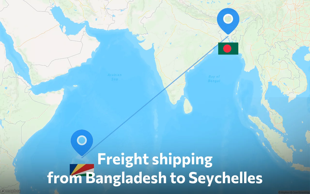 Shipping route from Bangladesh to Seychelles