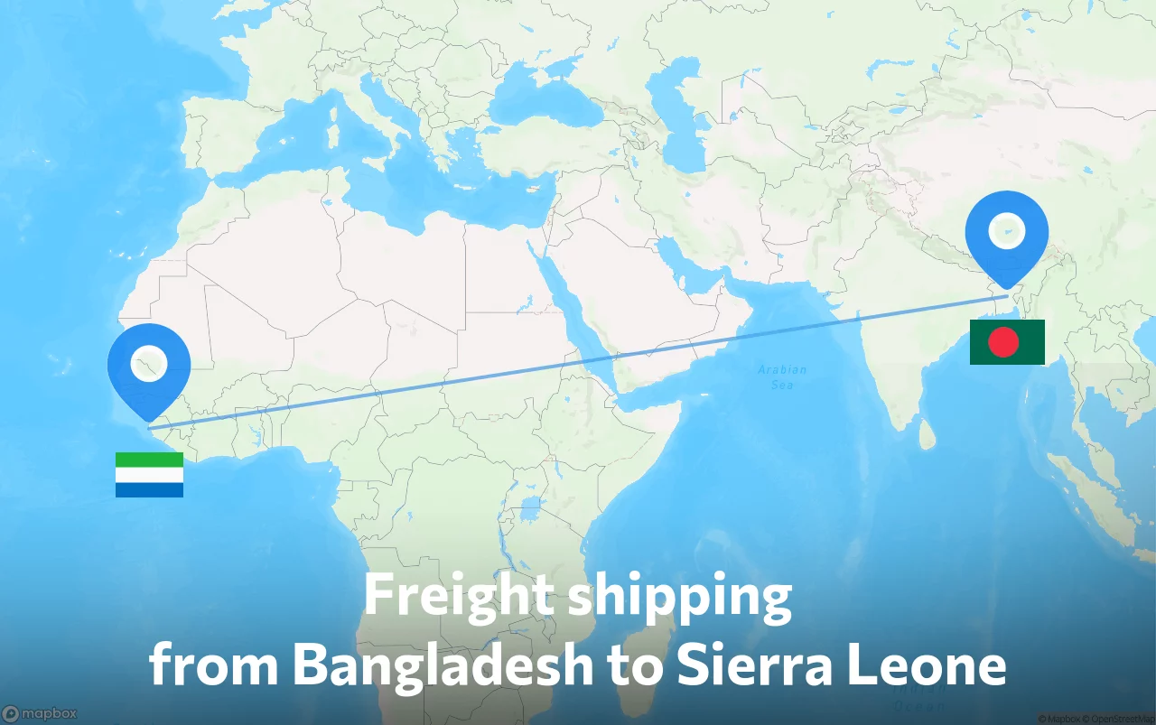 Shipping route from Bangladesh to Sierra Leone
