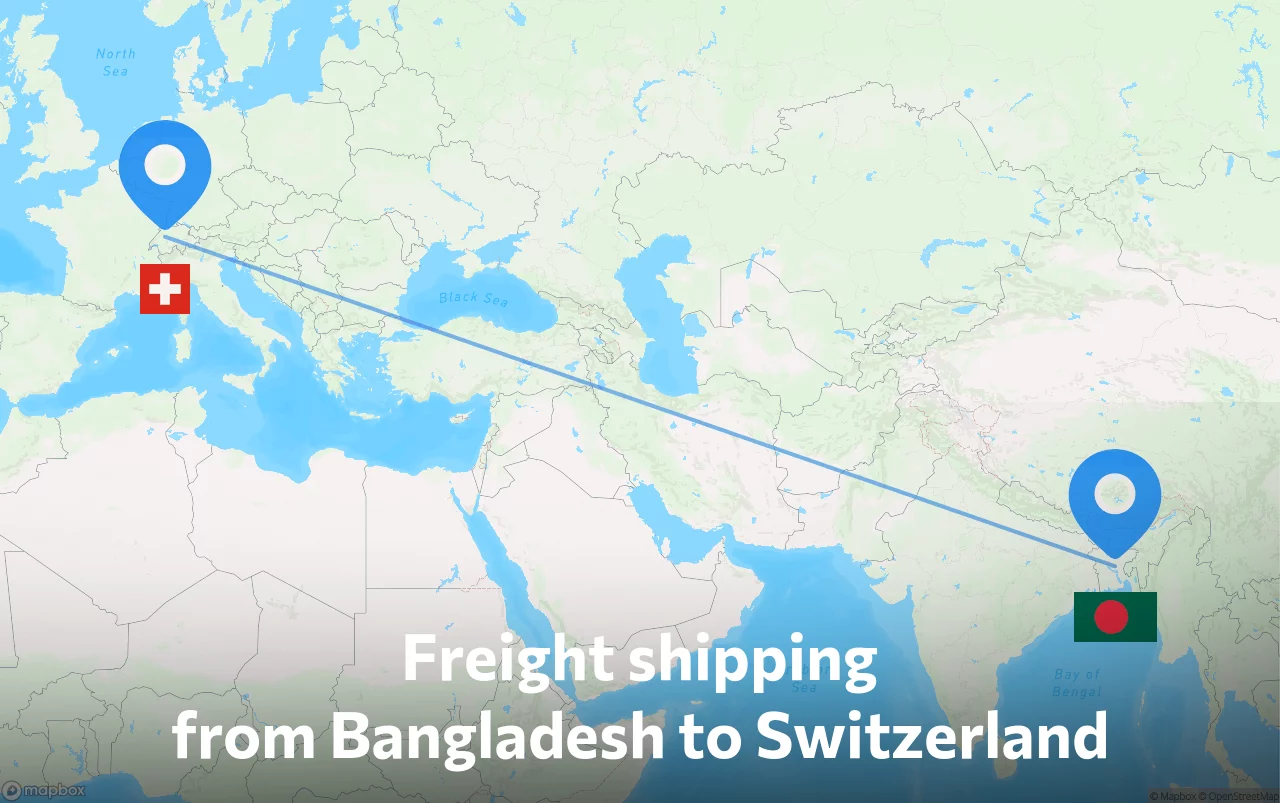 Shipping route from Bangladesh to Switzerland