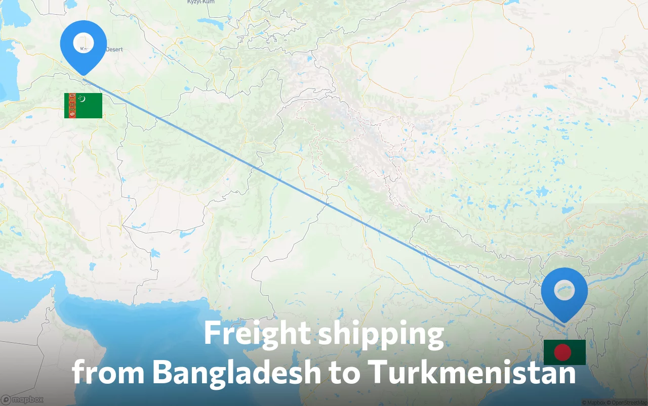Shipping route from Bangladesh to Turkmenistan