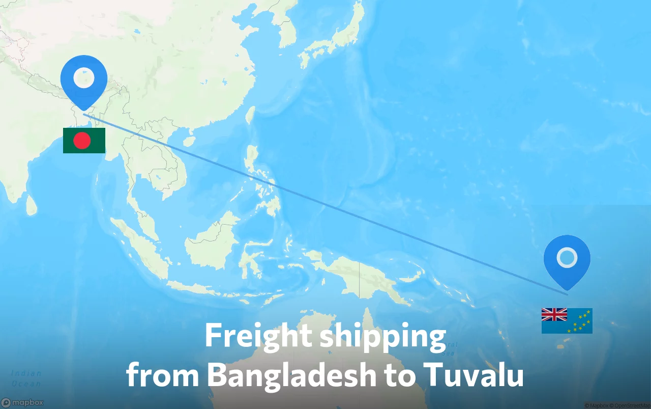 Shipping route from Bangladesh to Tuvalu