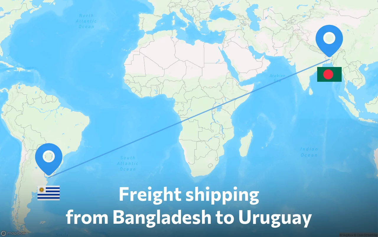 Shipping route from Bangladesh to Uruguay