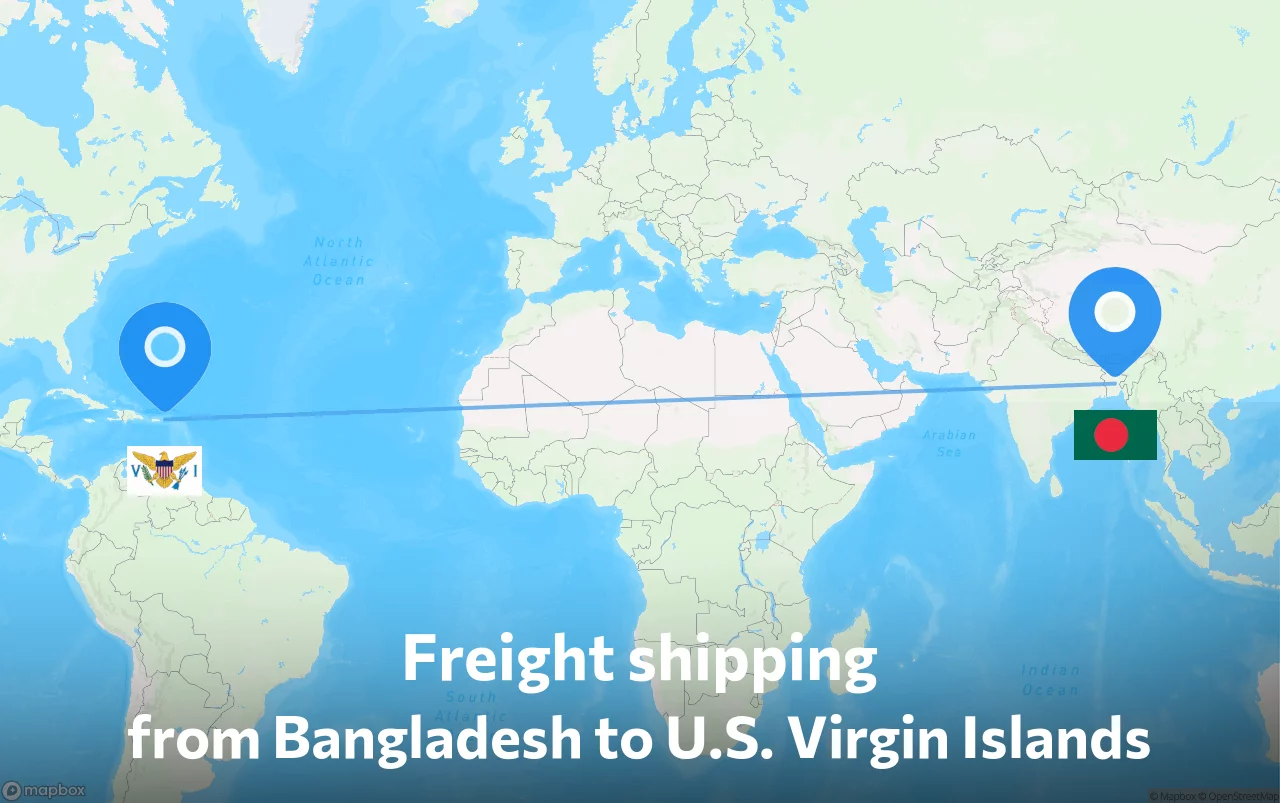 Shipping route from Bangladesh to U.S. Virgin Islands