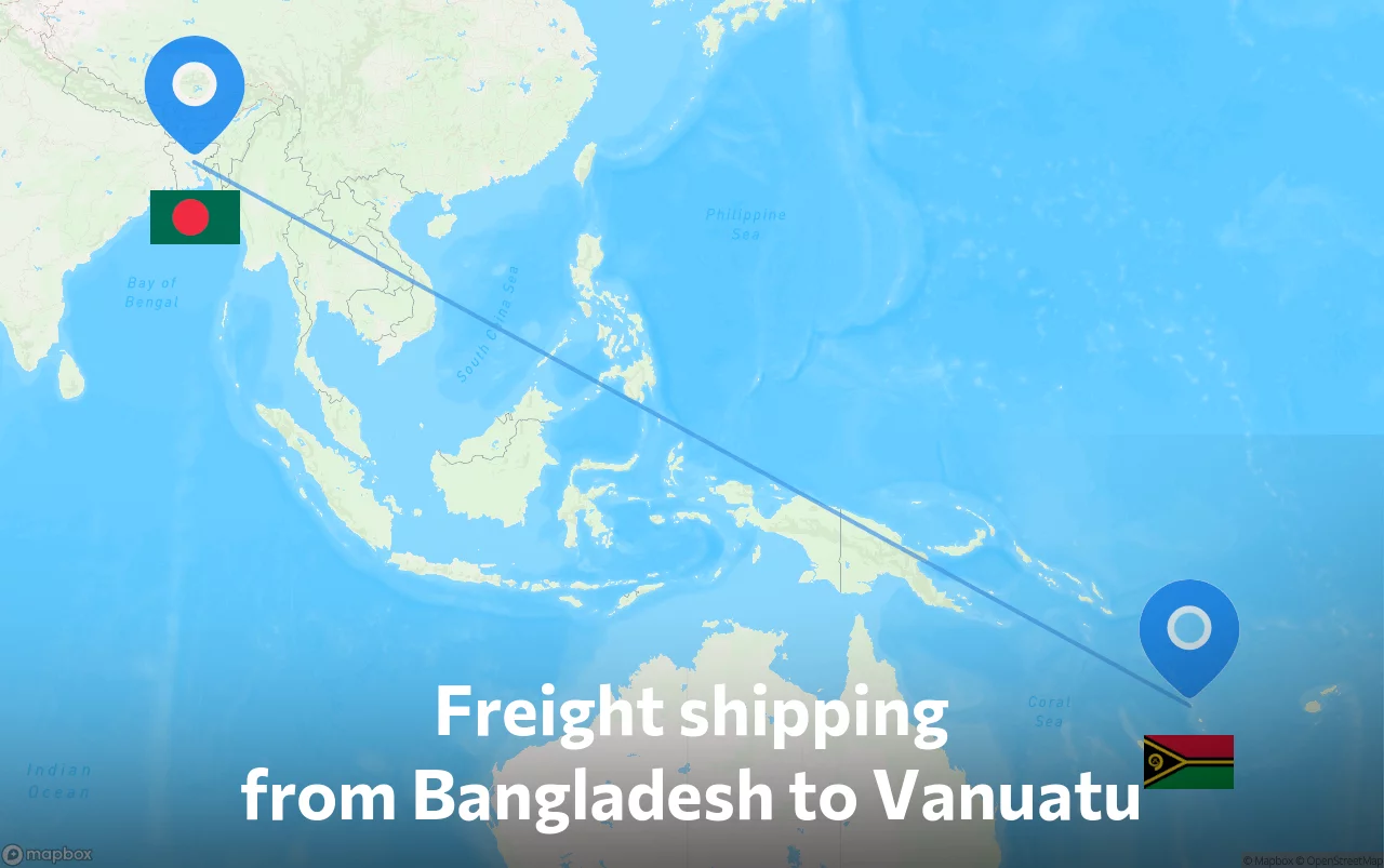 Shipping route from Bangladesh to Vanuatu