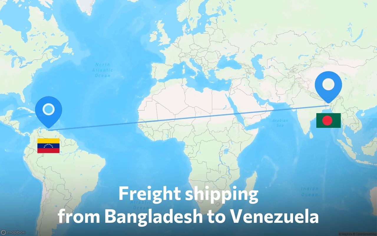 Shipping route from Bangladesh to Venezuela