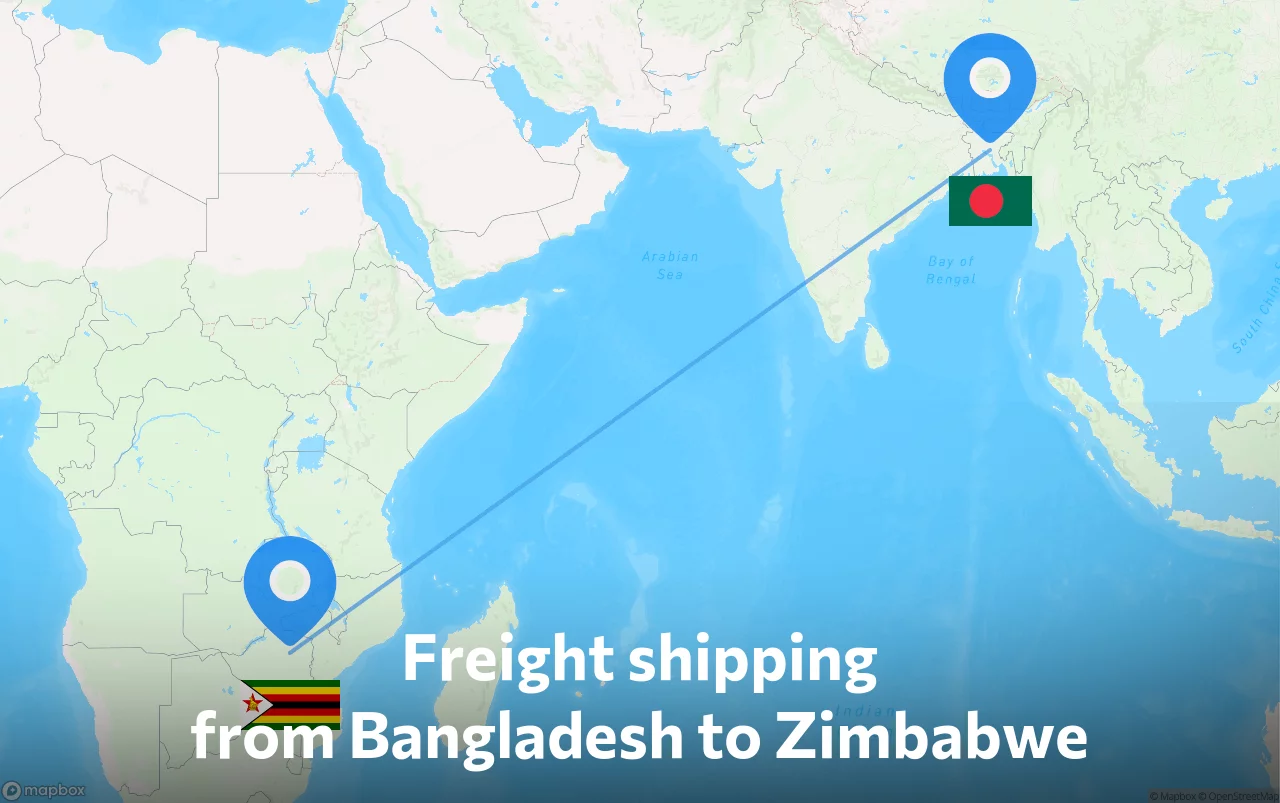 Shipping route from Bangladesh to Zimbabwe