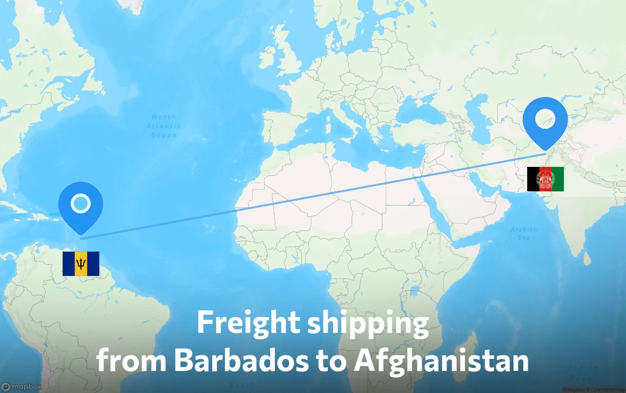 Shipping route from Barbados to Afghanistan