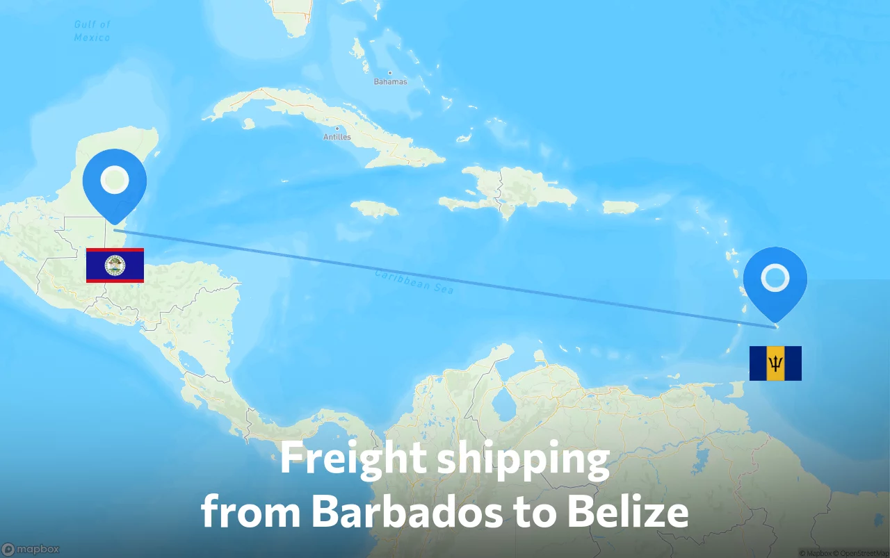 Shipping route from Barbados to Belize