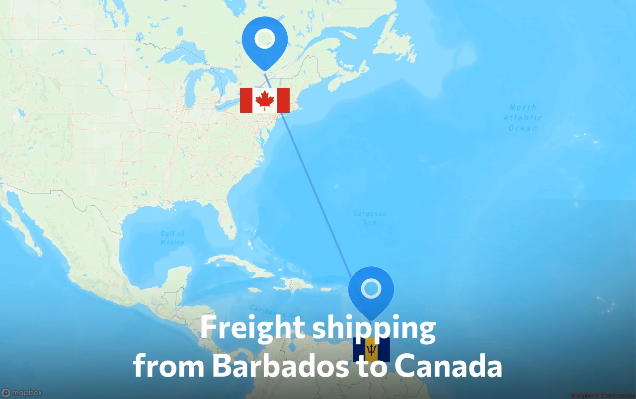 Shipping route from Barbados to Canada