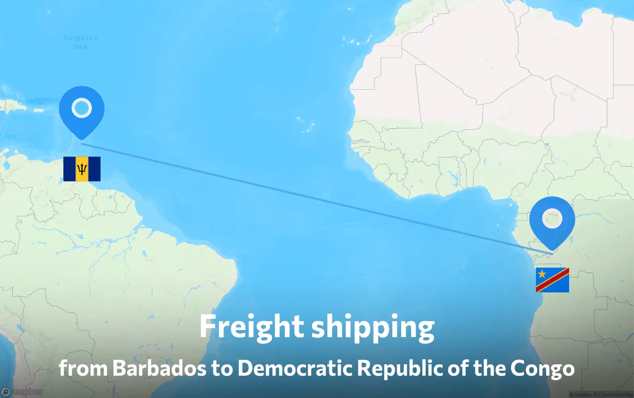 Shipping route from Barbados to Democratic Republic of the Congo
