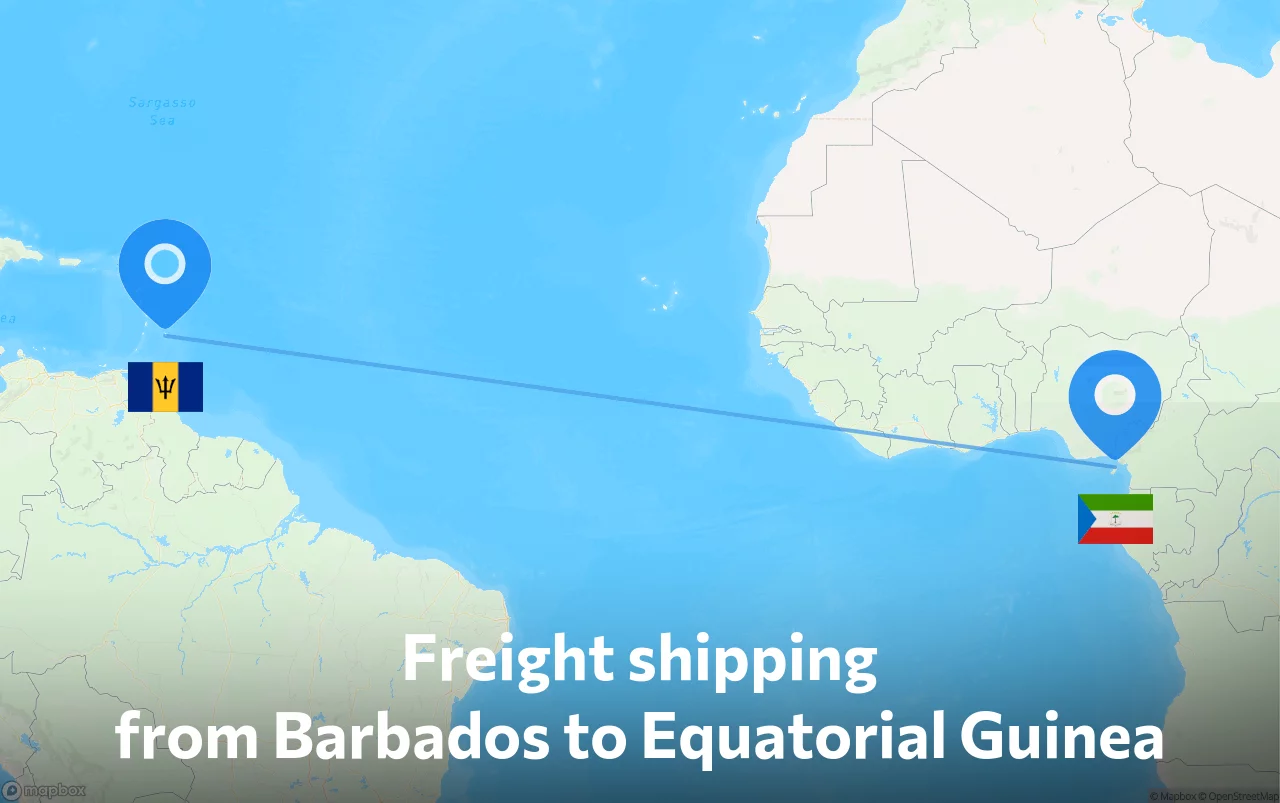 Shipping route from Barbados to Equatorial Guinea
