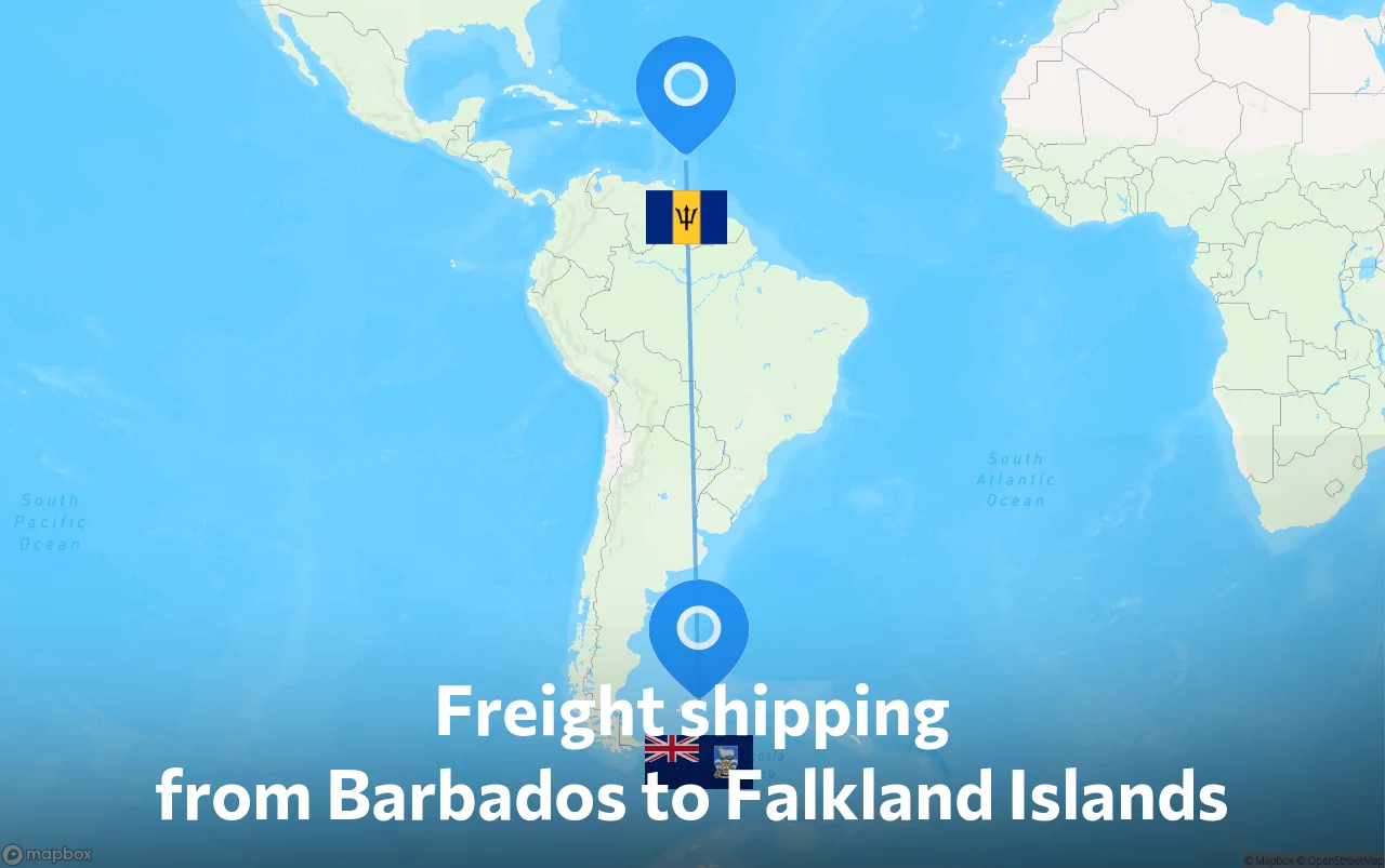 Shipping route from Barbados to Falkland Islands