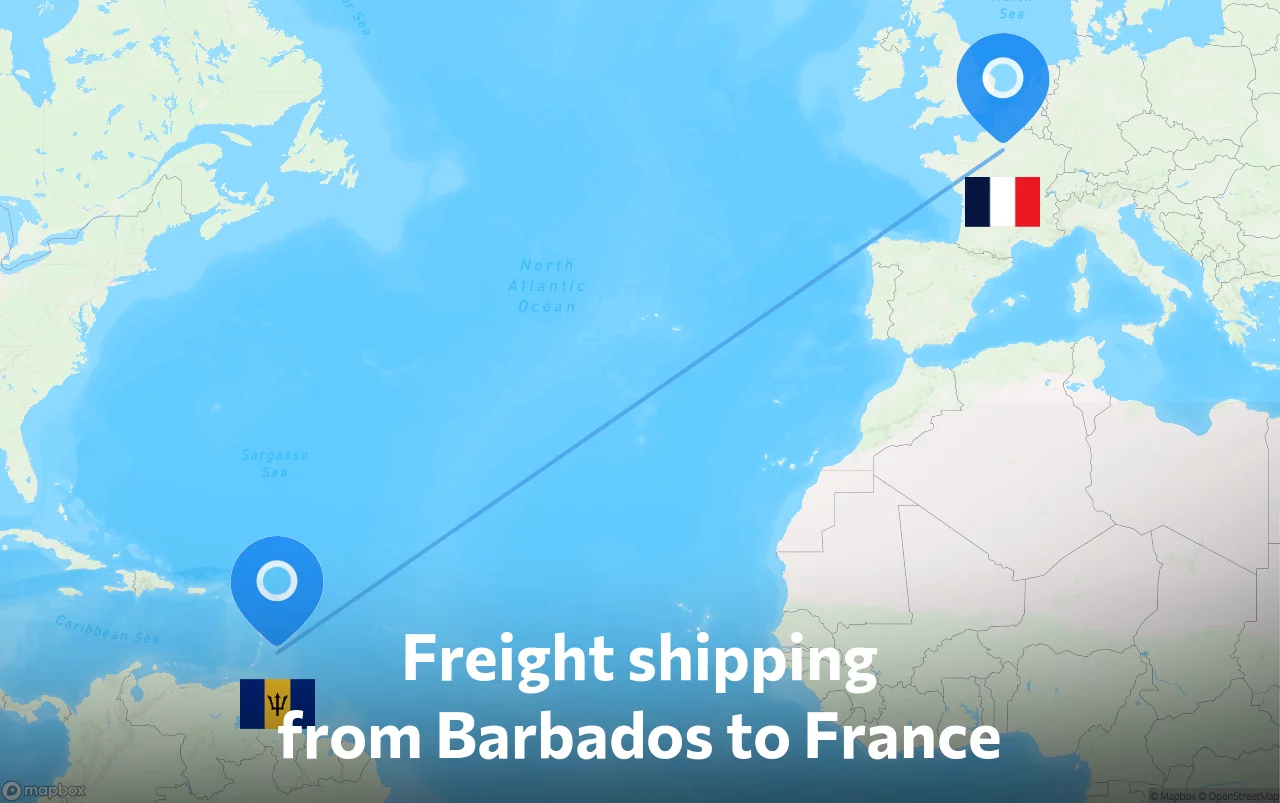 Shipping route from Barbados to France