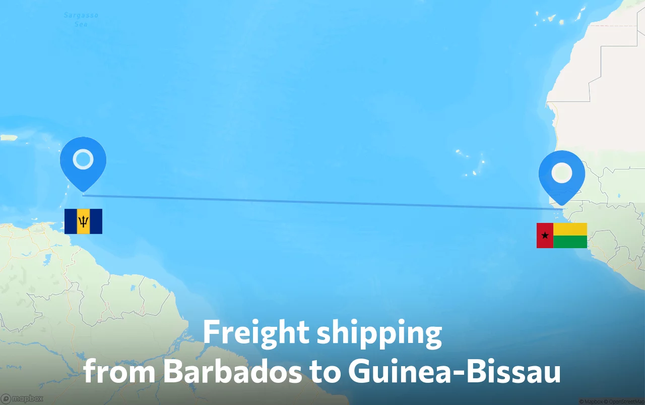 Shipping route from Barbados to Guinea-Bissau