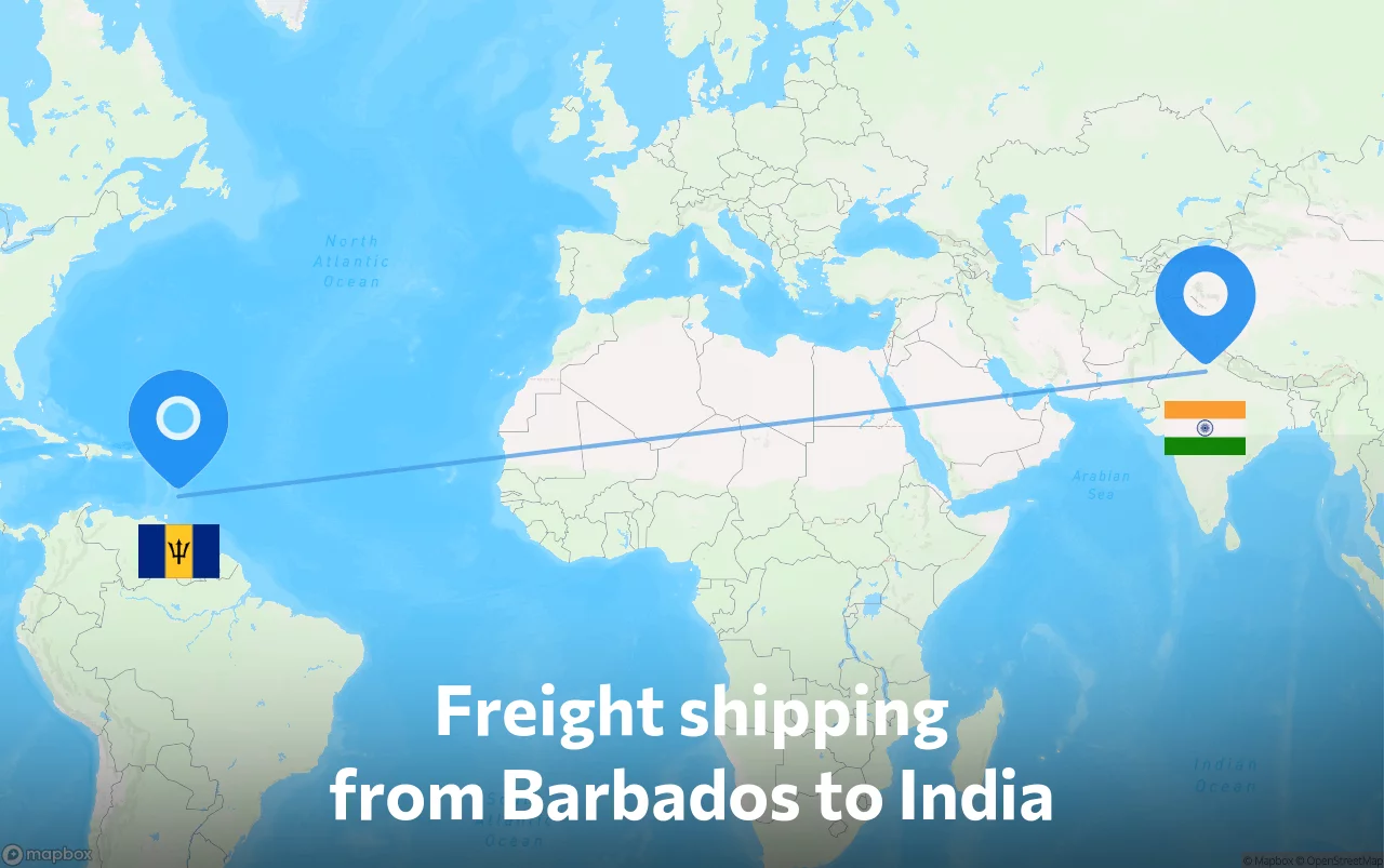 Shipping route from Barbados to India