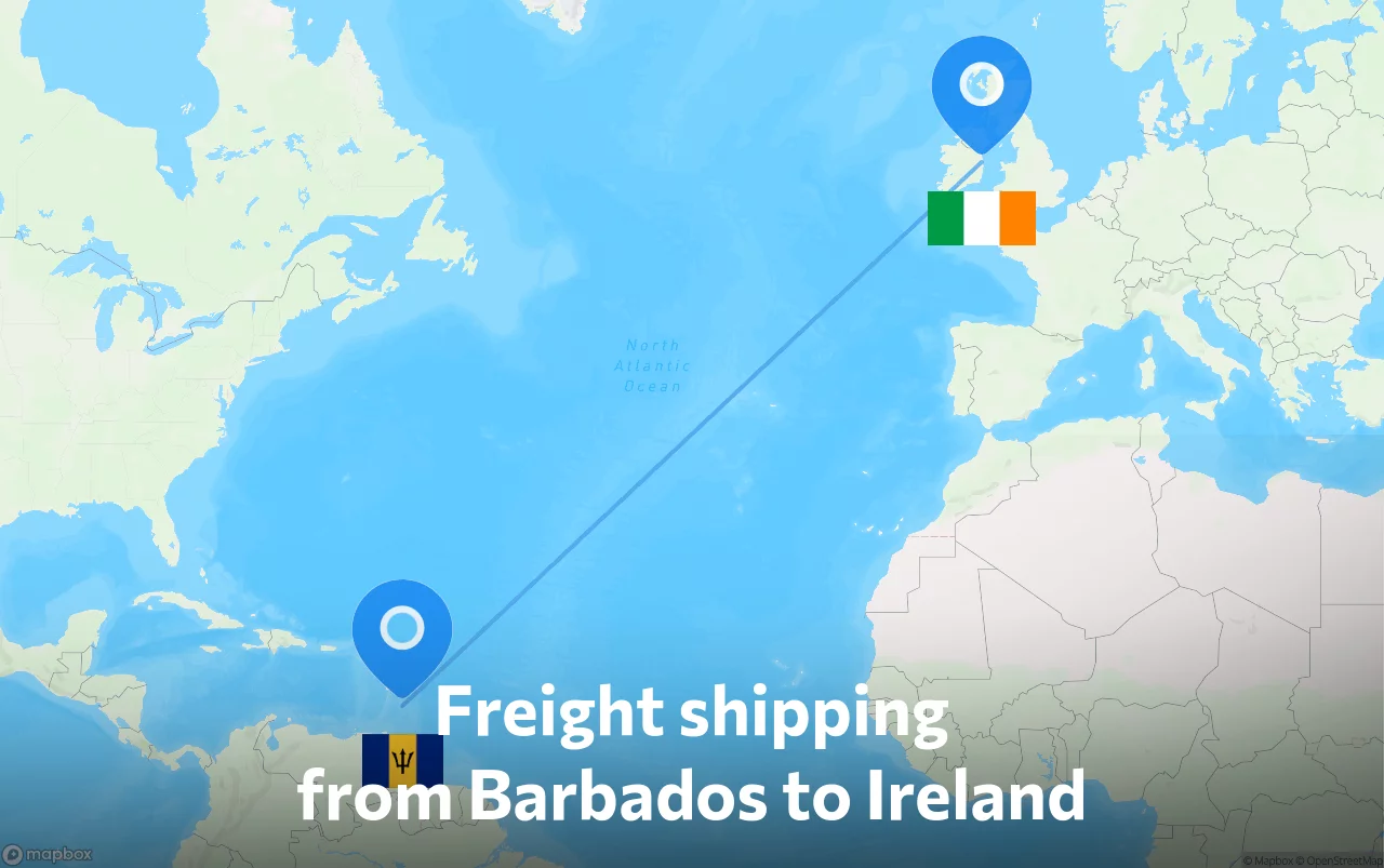 Shipping route from Barbados to Ireland