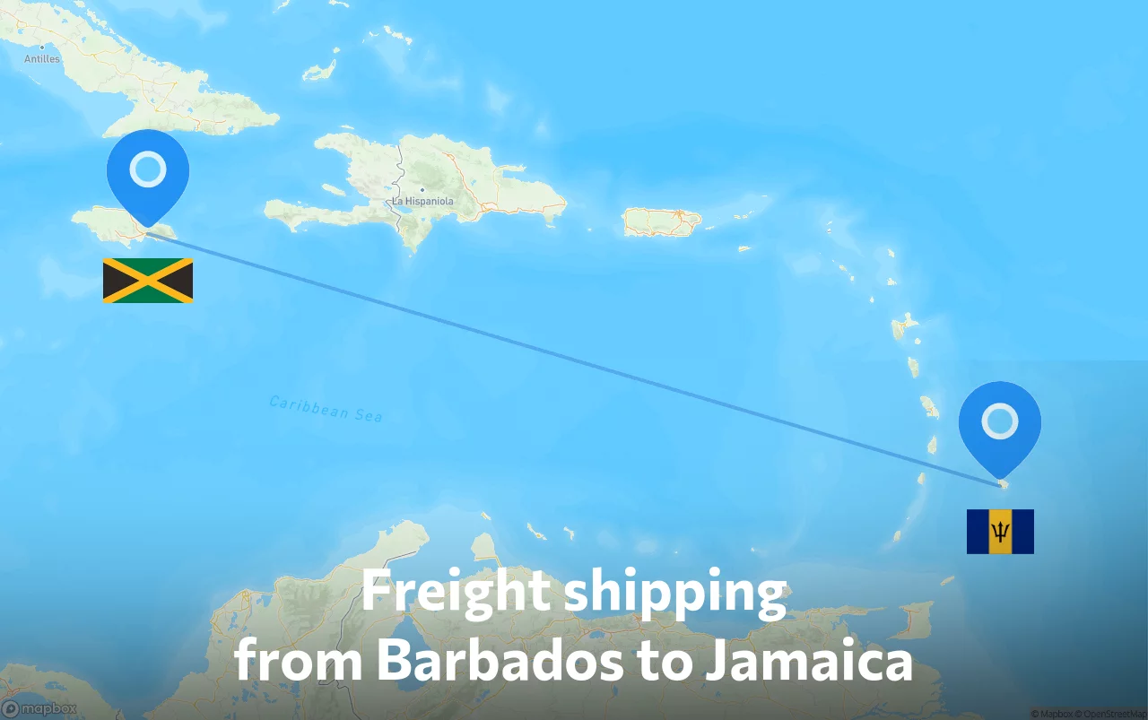 Shipping route from Barbados to Jamaica