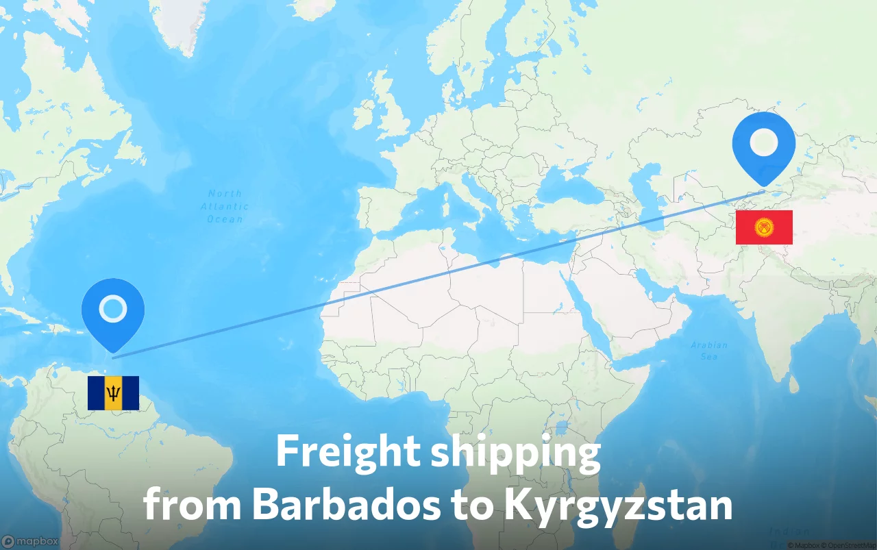 Shipping route from Barbados to Kyrgyzstan