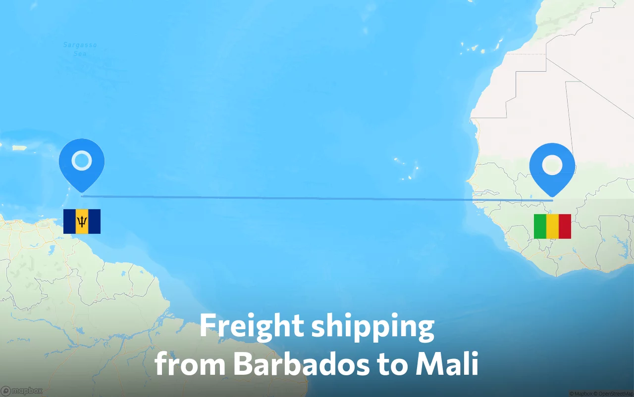Shipping route from Barbados to Mali