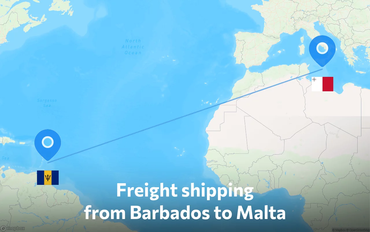 Shipping route from Barbados to Malta