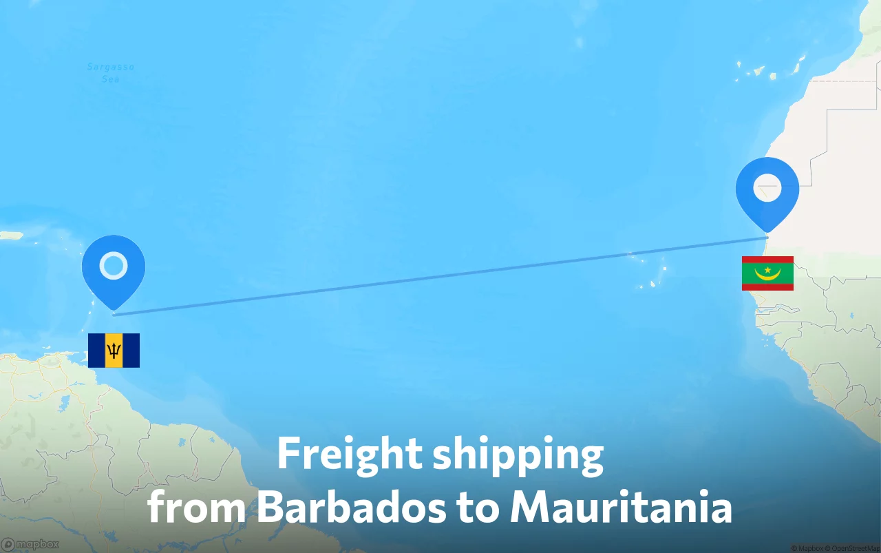 Shipping route from Barbados to Mauritania