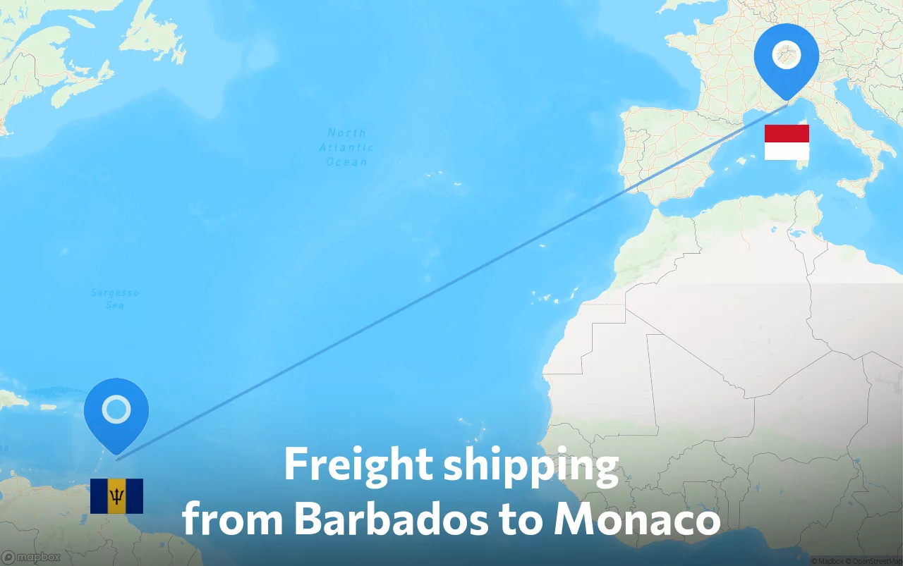 Shipping route from Barbados to Monaco