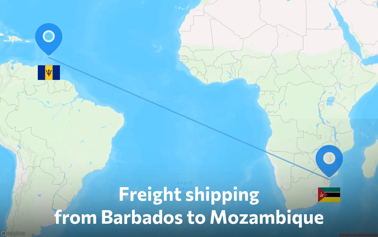 Shipping route from Barbados to Mozambique