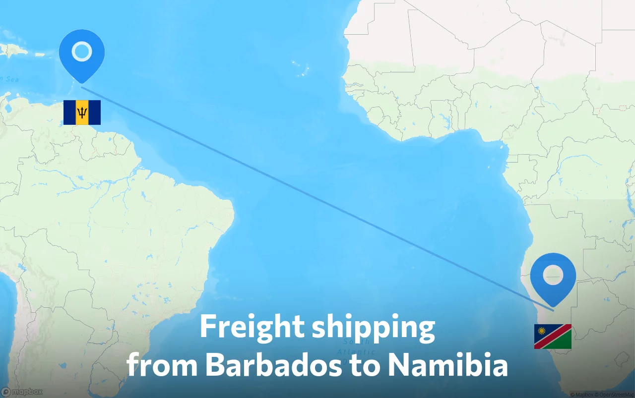 Shipping route from Barbados to Namibia