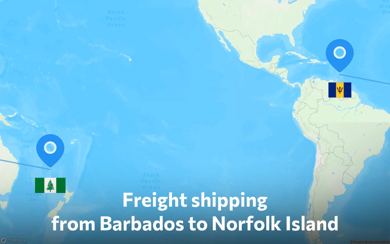 Shipping route from Barbados to Norfolk Island