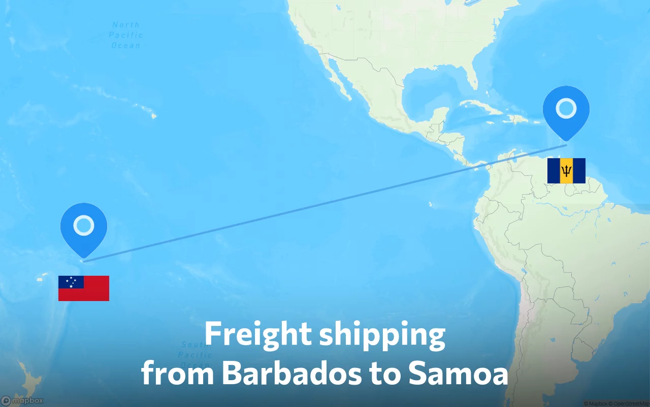 Shipping route from Barbados to Samoa
