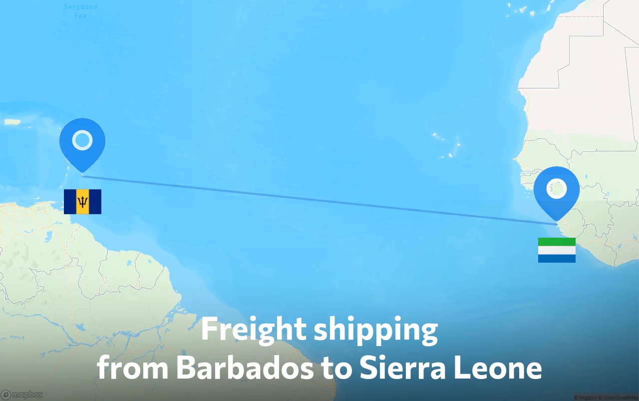 Shipping route from Barbados to Sierra Leone