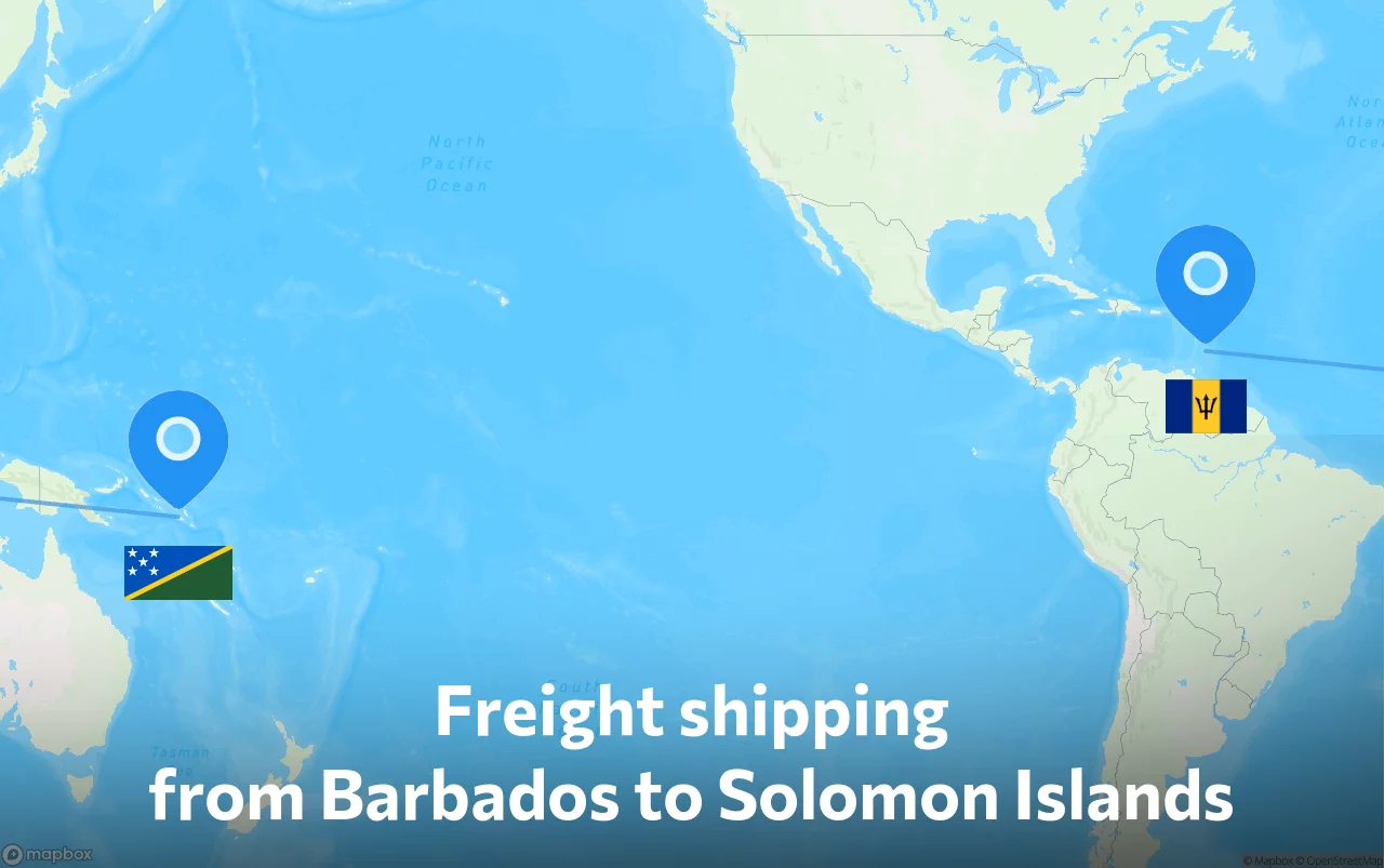 Shipping route from Barbados to Solomon Islands