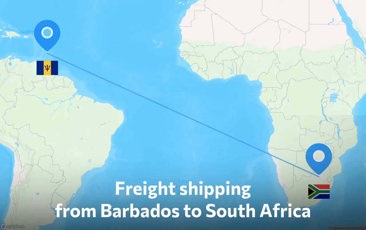 Shipping route from Barbados to South Africa