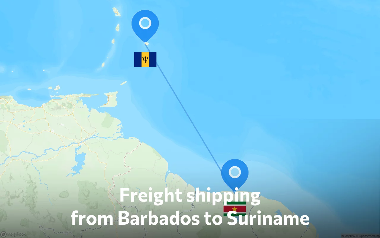 Shipping route from Barbados to Suriname