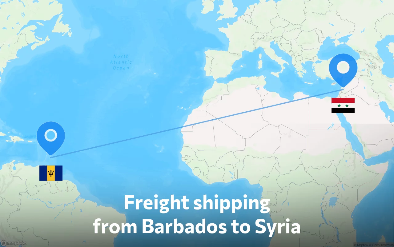 Shipping route from Barbados to Syria