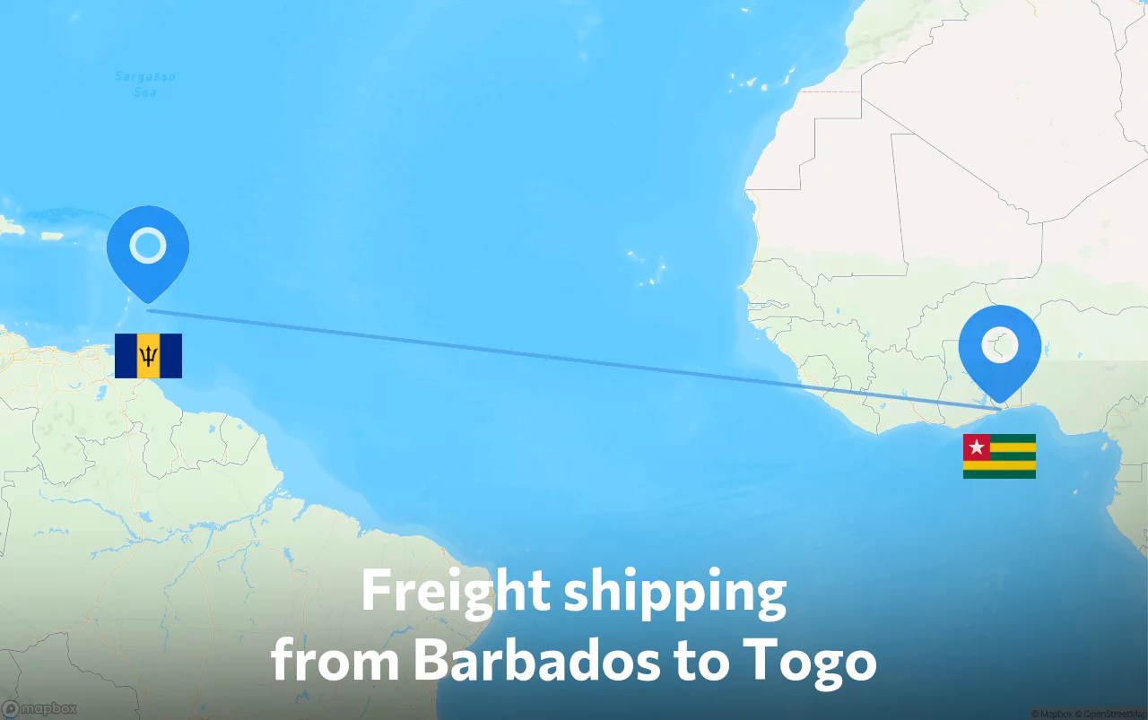 Shipping route from Barbados to Togo