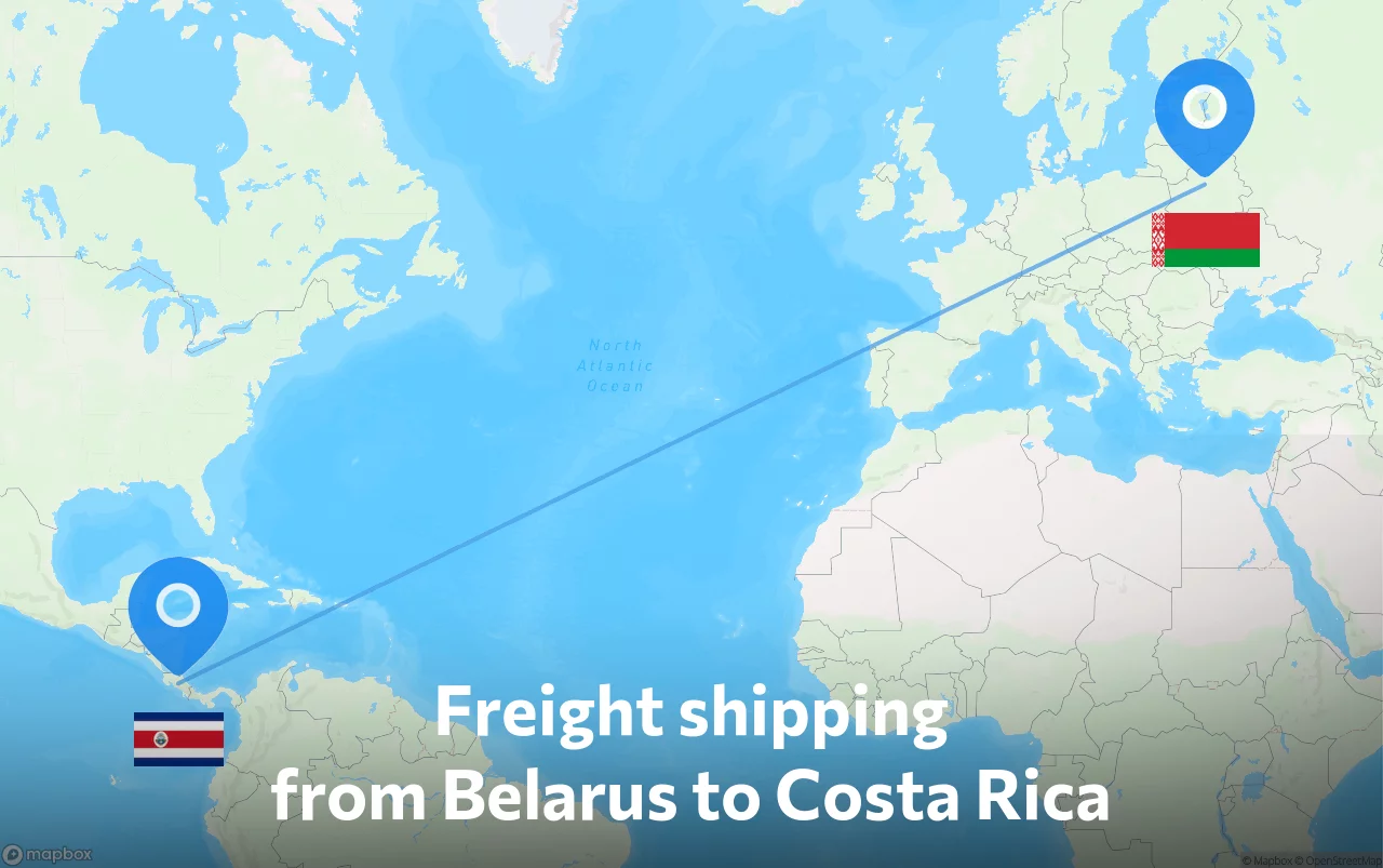 Shipping route from Belarus to Costa Rica