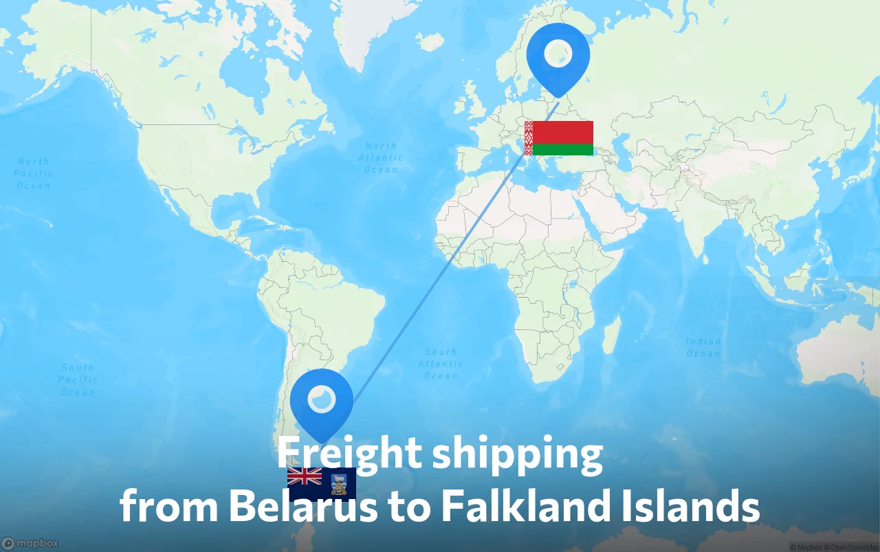 Shipping route from Belarus to Falkland Islands