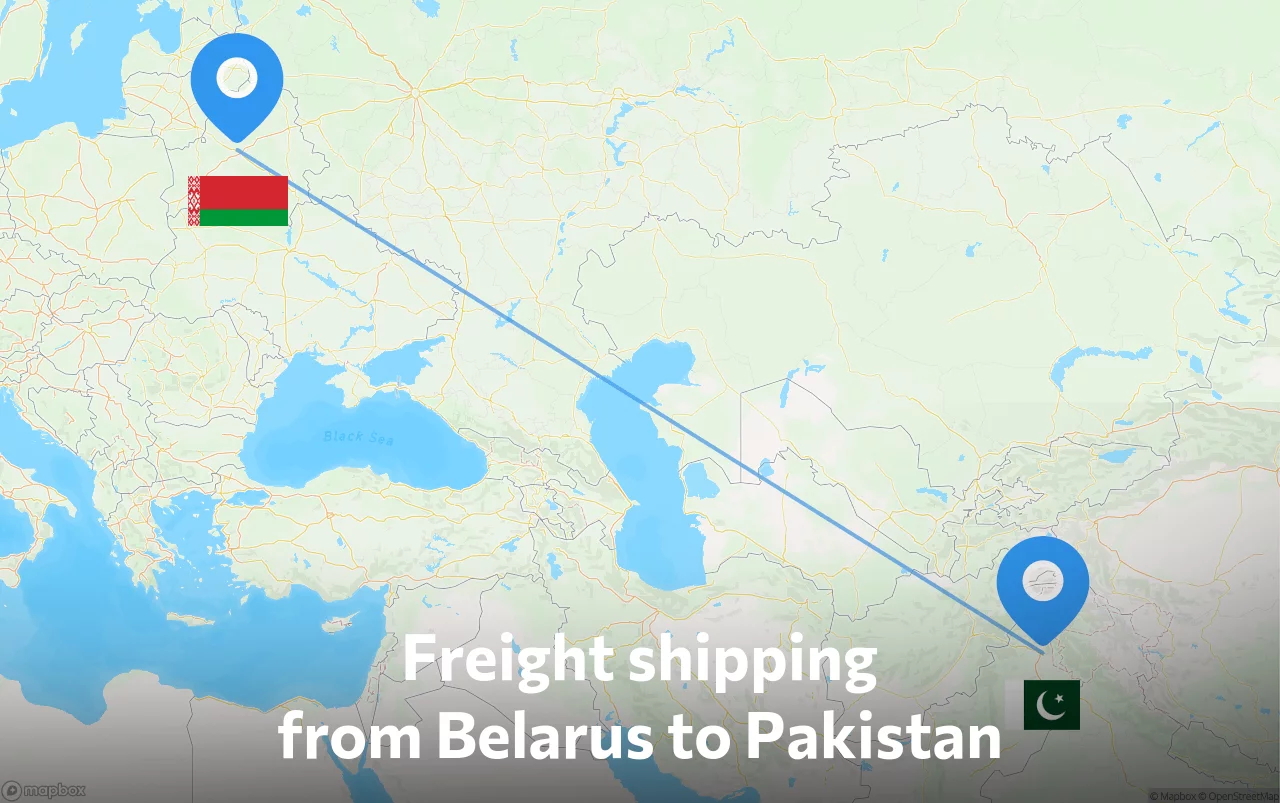 Shipping route from Belarus to Pakistan